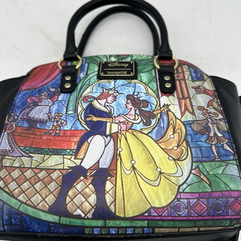 Disney Loungefly Beauty and the Beast Stained Glass Satchel Crossbody Bag EUC